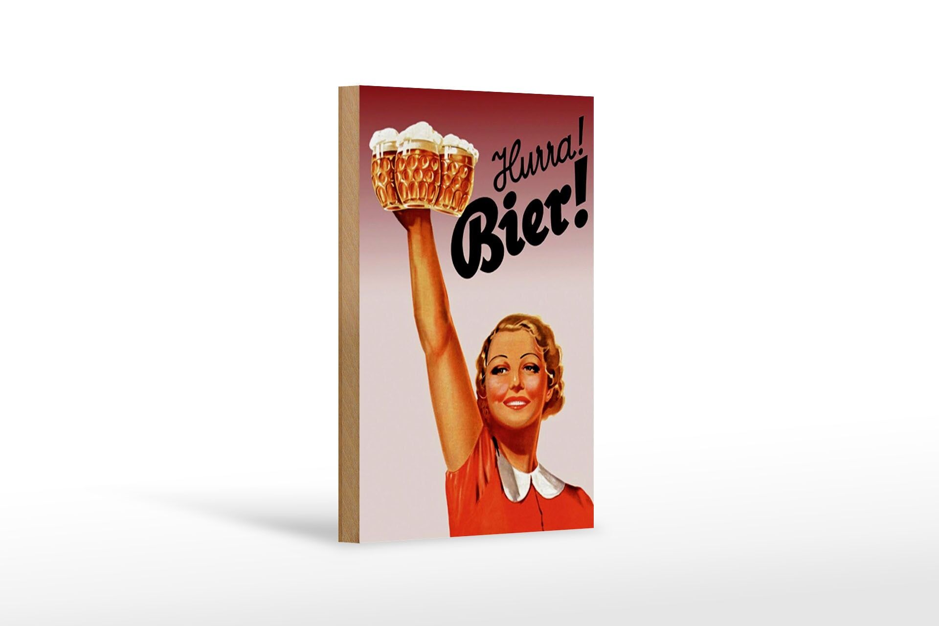 Panneau décoratif en bois « Alcool » 12x18 cm, « Vive la bière ! », femme avec verres de bière