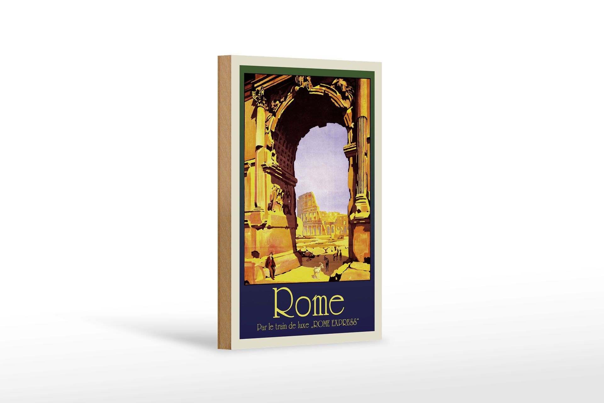 Panneau en bois de voyage 12x18 cm Rome Italie Par le train de luxe ROME EXPRESS décoration