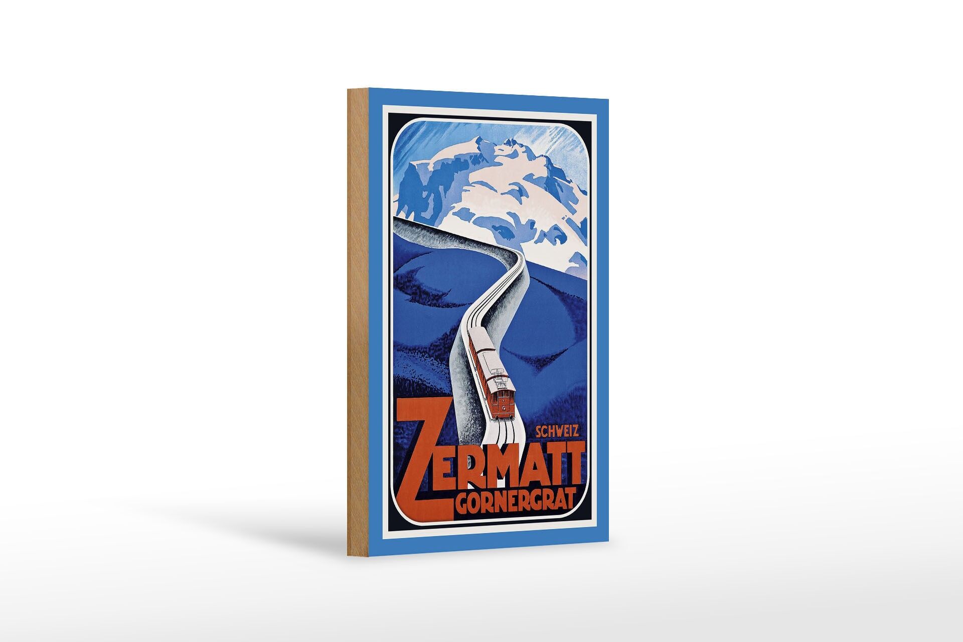 Panneau en bois pour les voyages, 12 x 18 cm, Zermatt, Suisse, Gornergrat, train, panneau décoratif