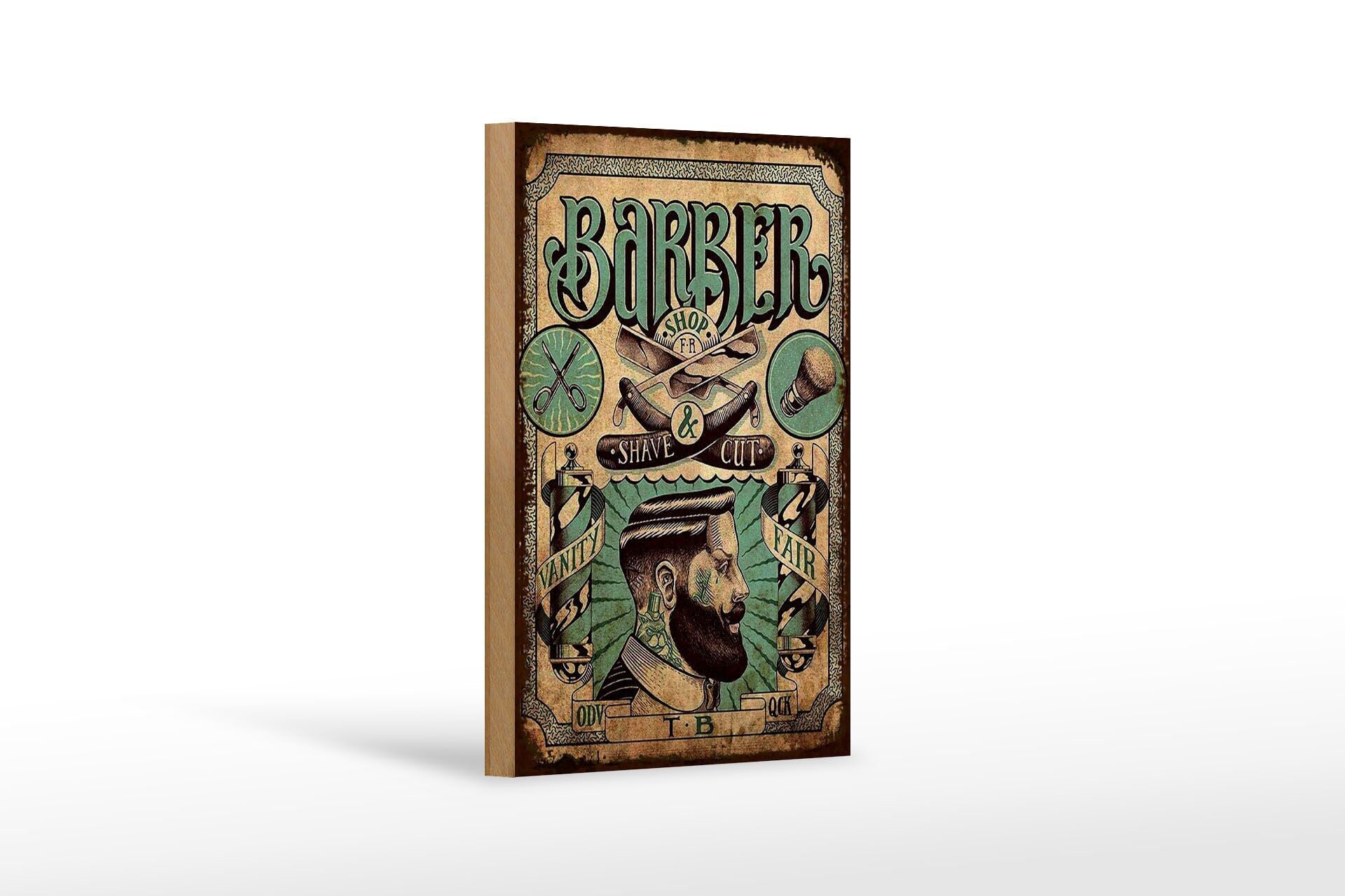 Panneau en bois, 12 x 18 cm, Salon de coiffure, Rasage et coupe, Panneau décoratif