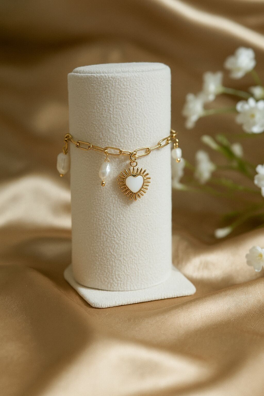 Bohemian Heart Charm Bracelet with Freshwater Pearls