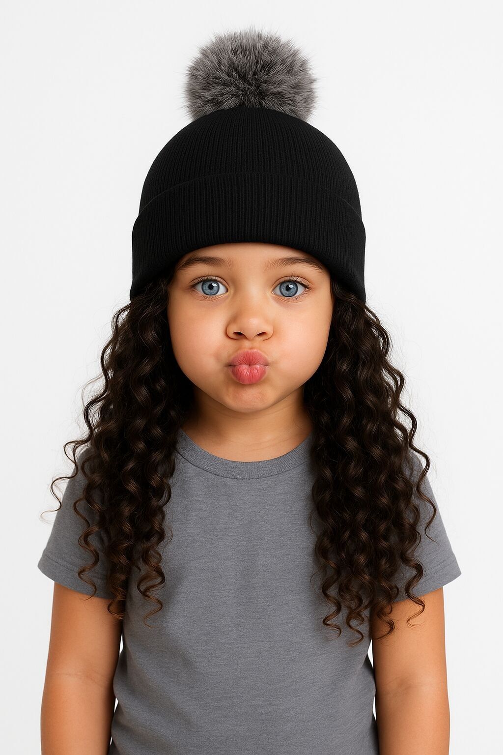 Black Single Pom Pom Baby/Kid's Beanie Hat, Newborn to 8 Years, Unisex