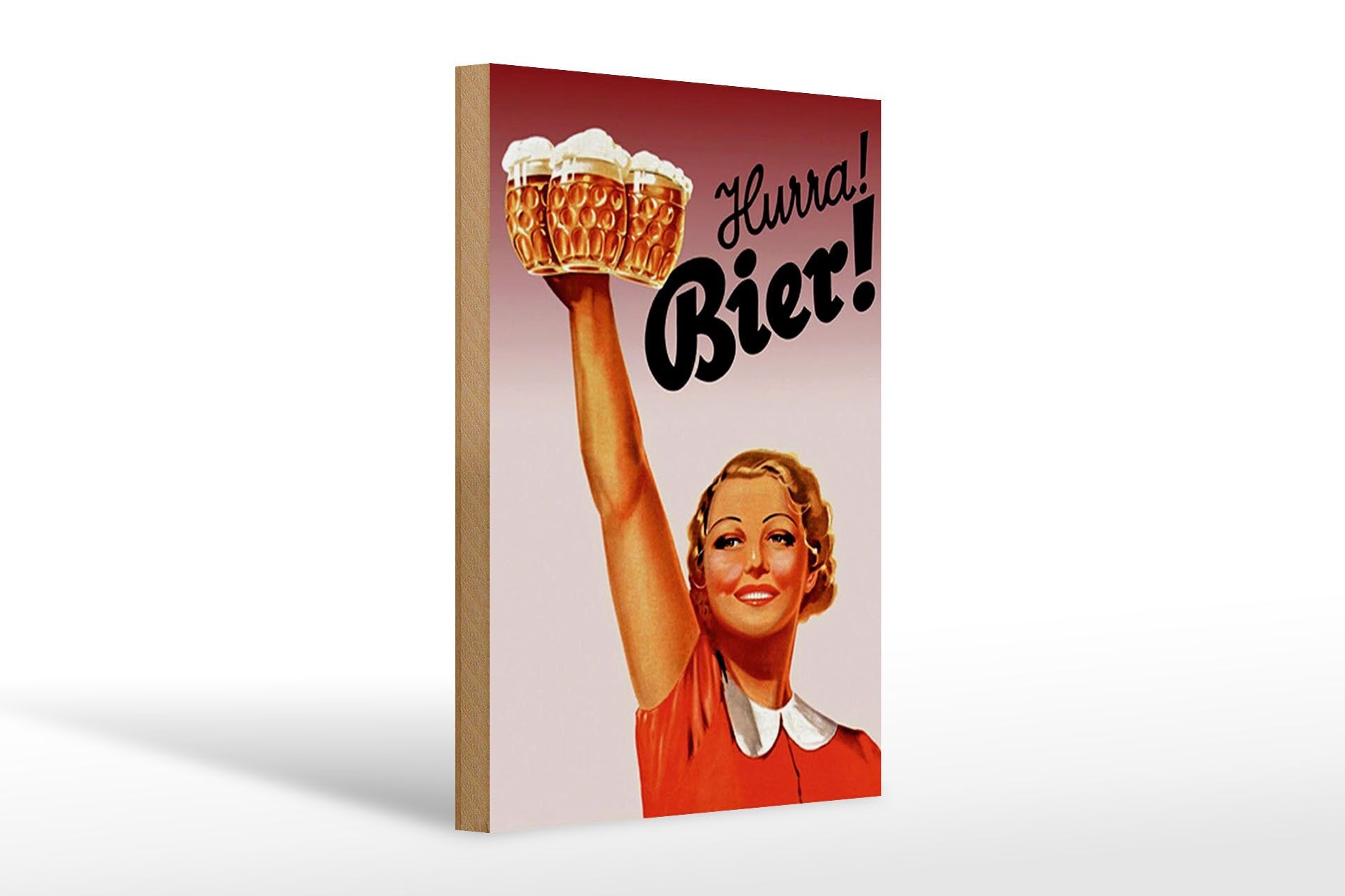 Panneau décoratif en bois « Alcool » 20x30 cm, « Vive la bière ! », femme avec verres de bière