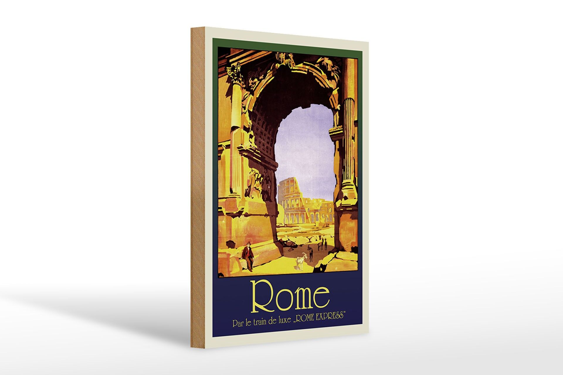 Panneau en bois de voyage 20x30 cm Rome Italie Par le train de luxe ROME EXPRESS décoration