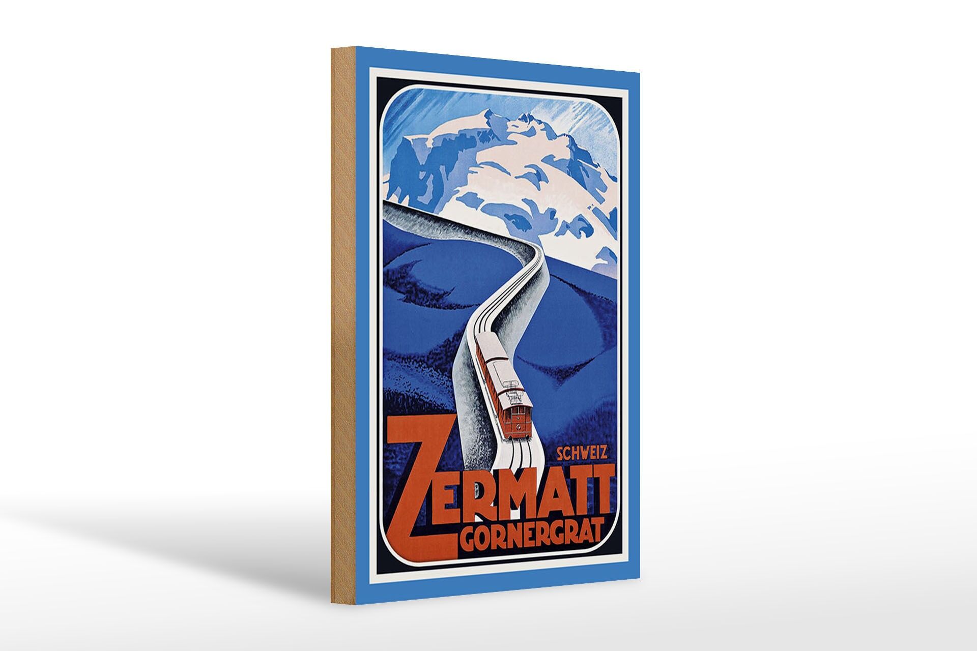 Panneau en bois pour les voyages, 20 x 30 cm, Zermatt, Suisse, Gornergrat, train, panneau décoratif