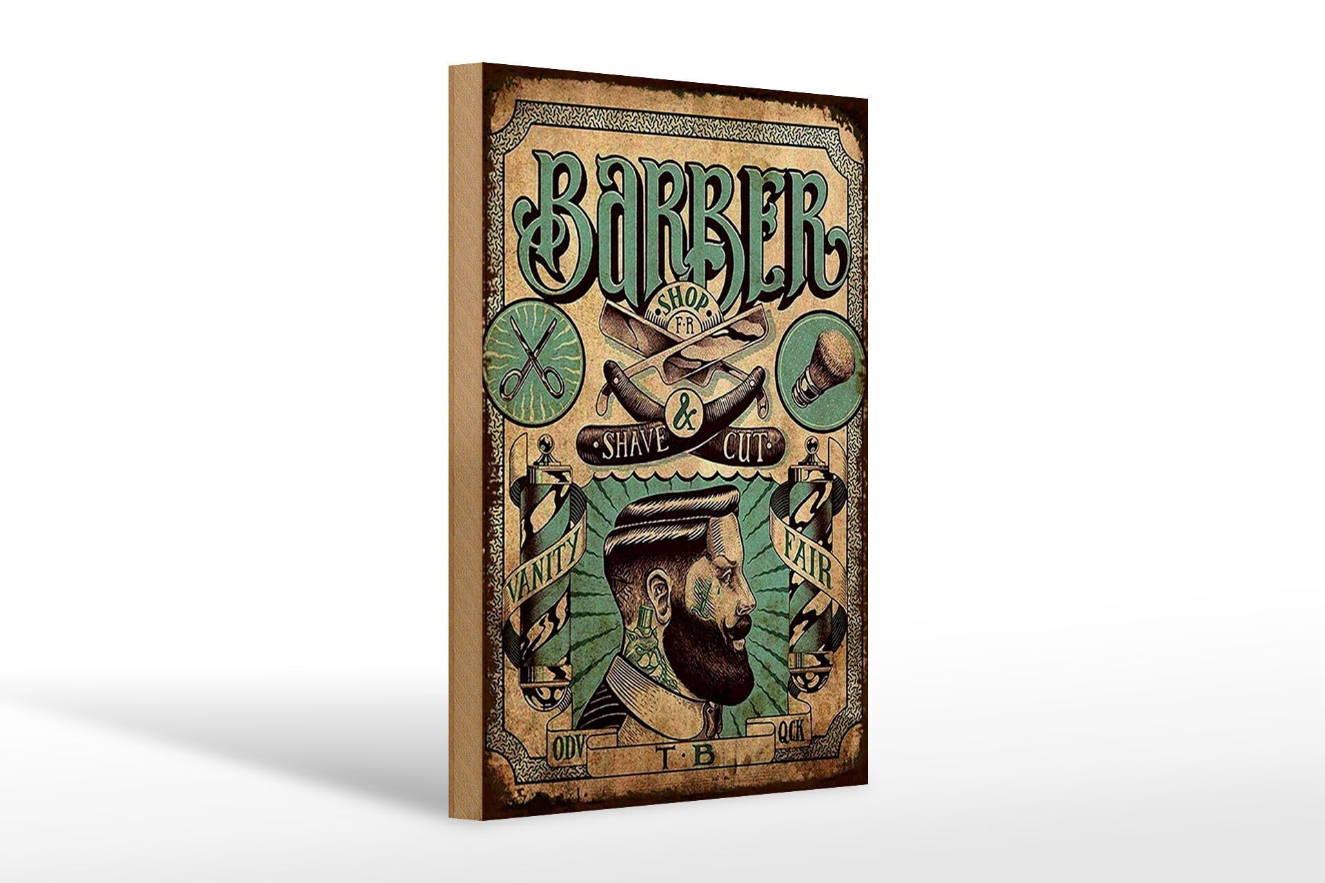 Panneau en bois, 20 x 30 cm, Salon de coiffure, Rasage et coupe, Panneau décoratif