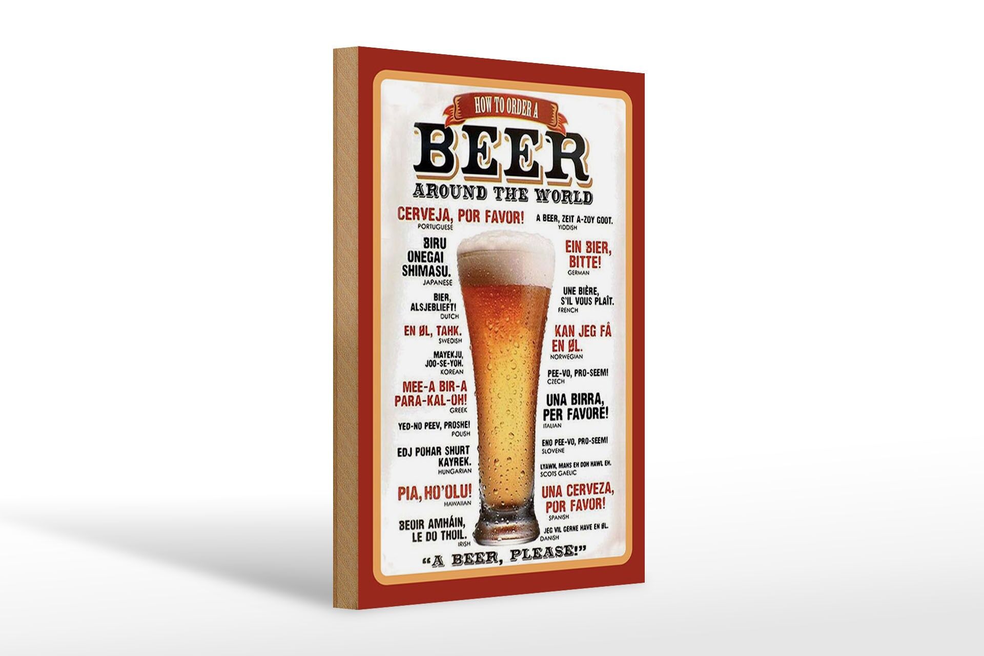 Panneau décoratif en bois « Alcool » 20x30 cm : Comment commander une bière à travers le monde