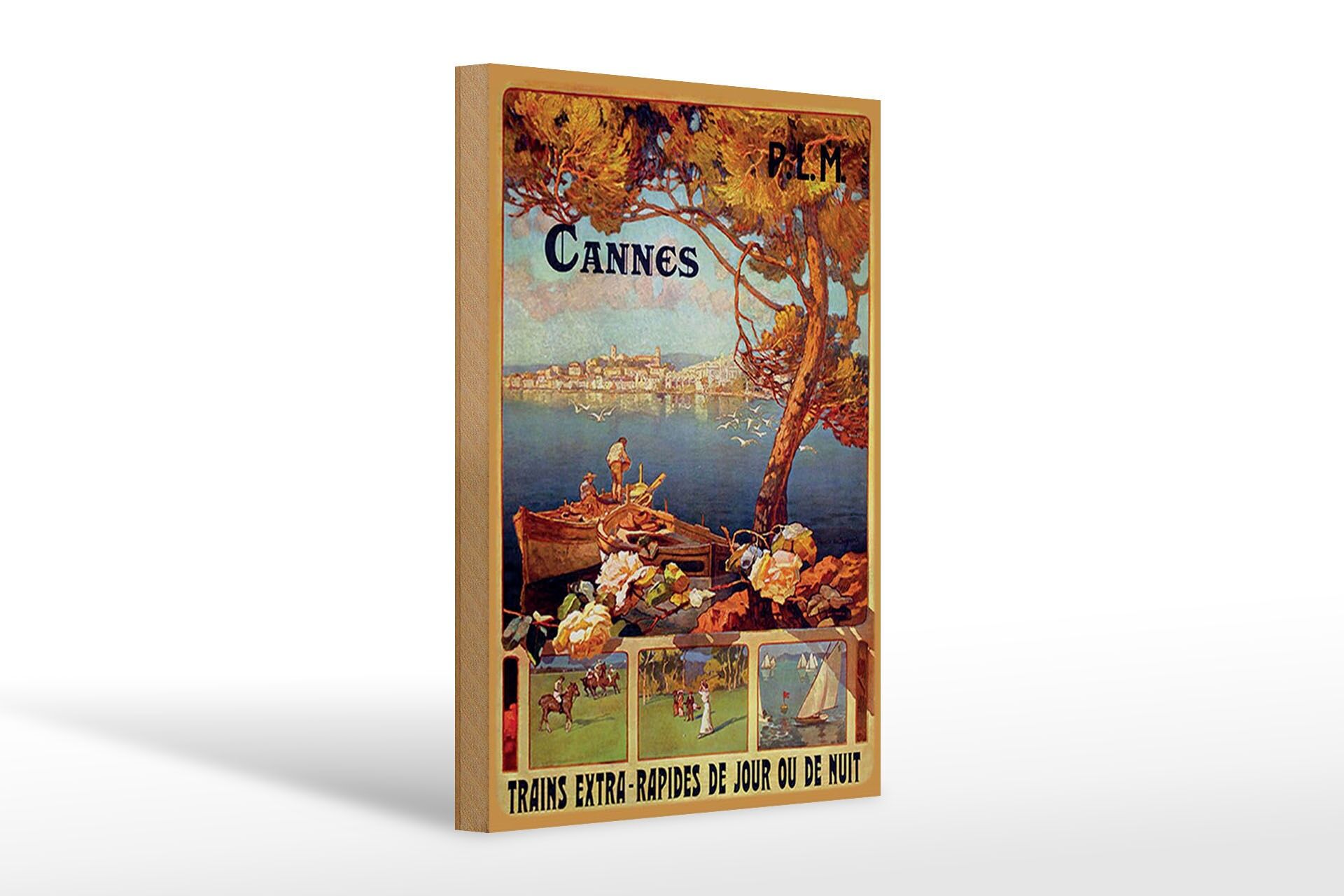 Panneau en bois voyage 20x30 cm Cannes France trains extra rapides de jour