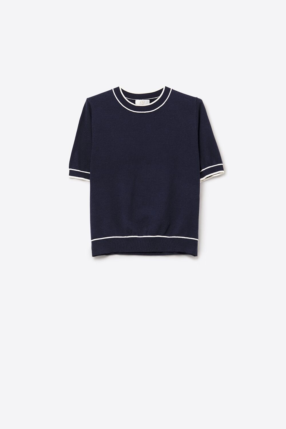 Maglione blu navy a maniche corte con dettaglio di linea bianca
