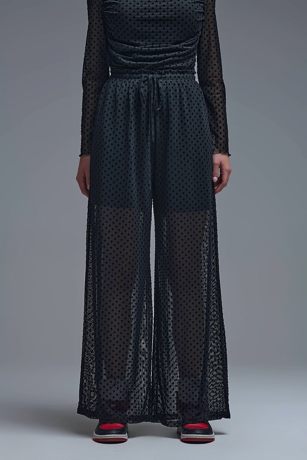 Chic Black Sheer Polka Dot Pants