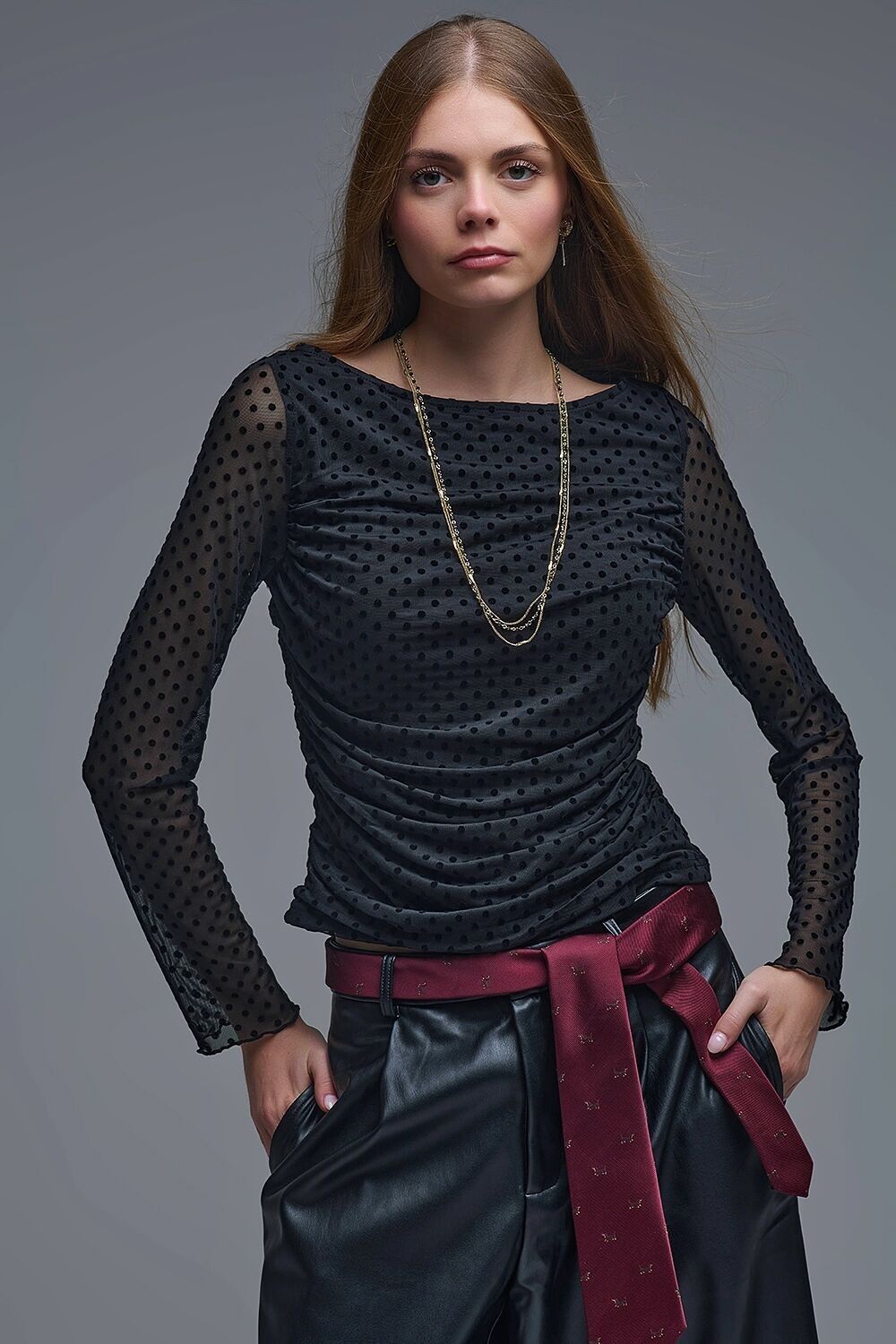 Chic Black Sheer Polka Dot Top