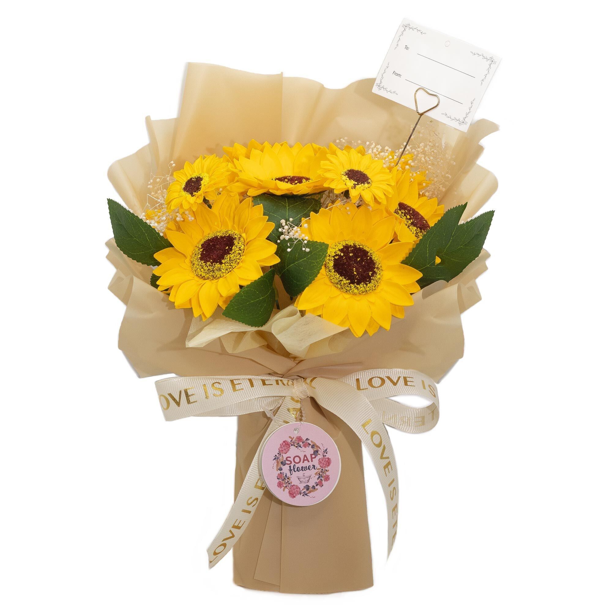 Großer Sonnenblumenstrauß – Liebe ist ewig – Geschenkkarte