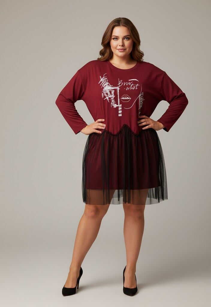 Robe-Tunique volantée rouge grande taille (T39085)