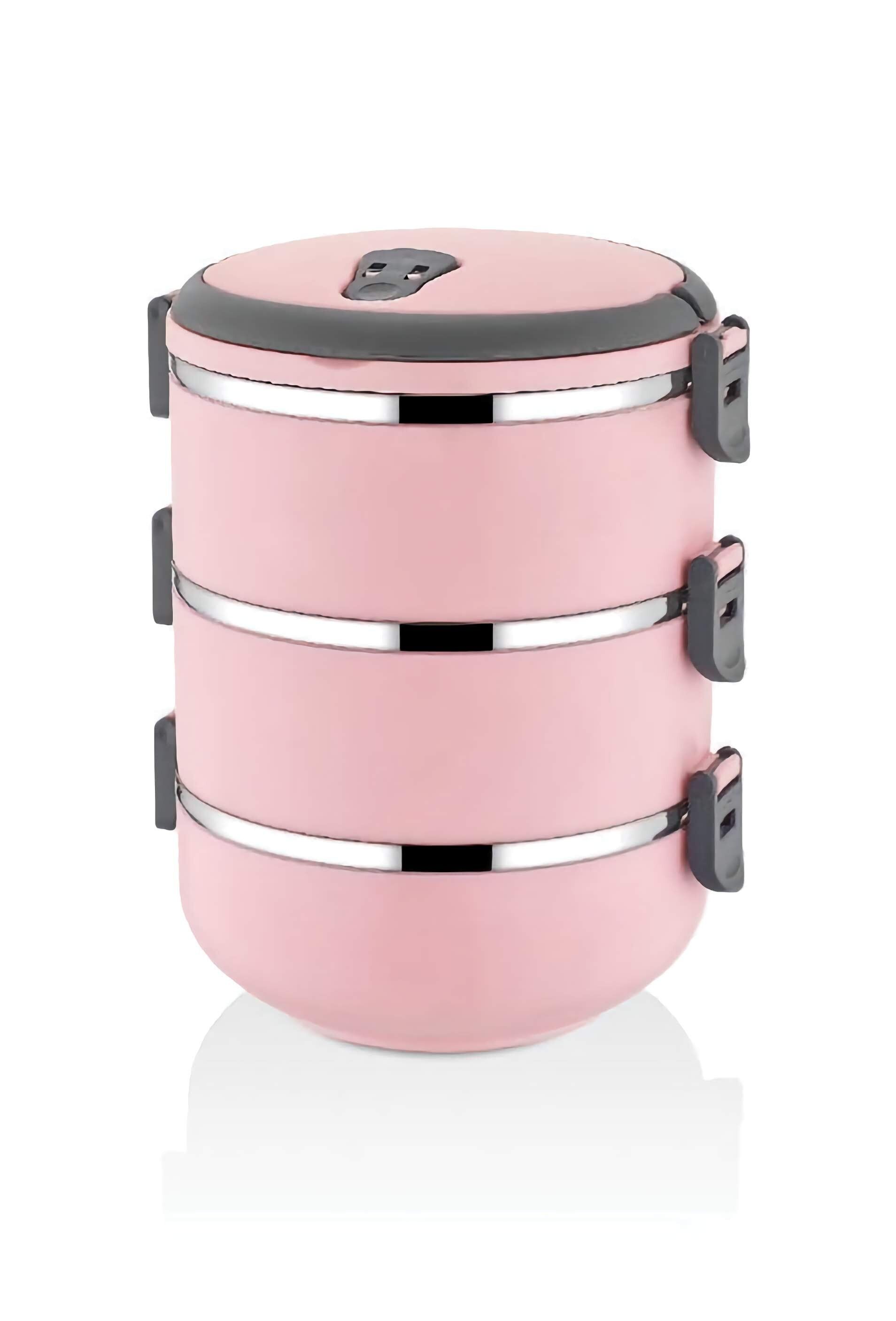Freshbox 3-Layer Stainless Steel Bento Lunch Box (Pink)