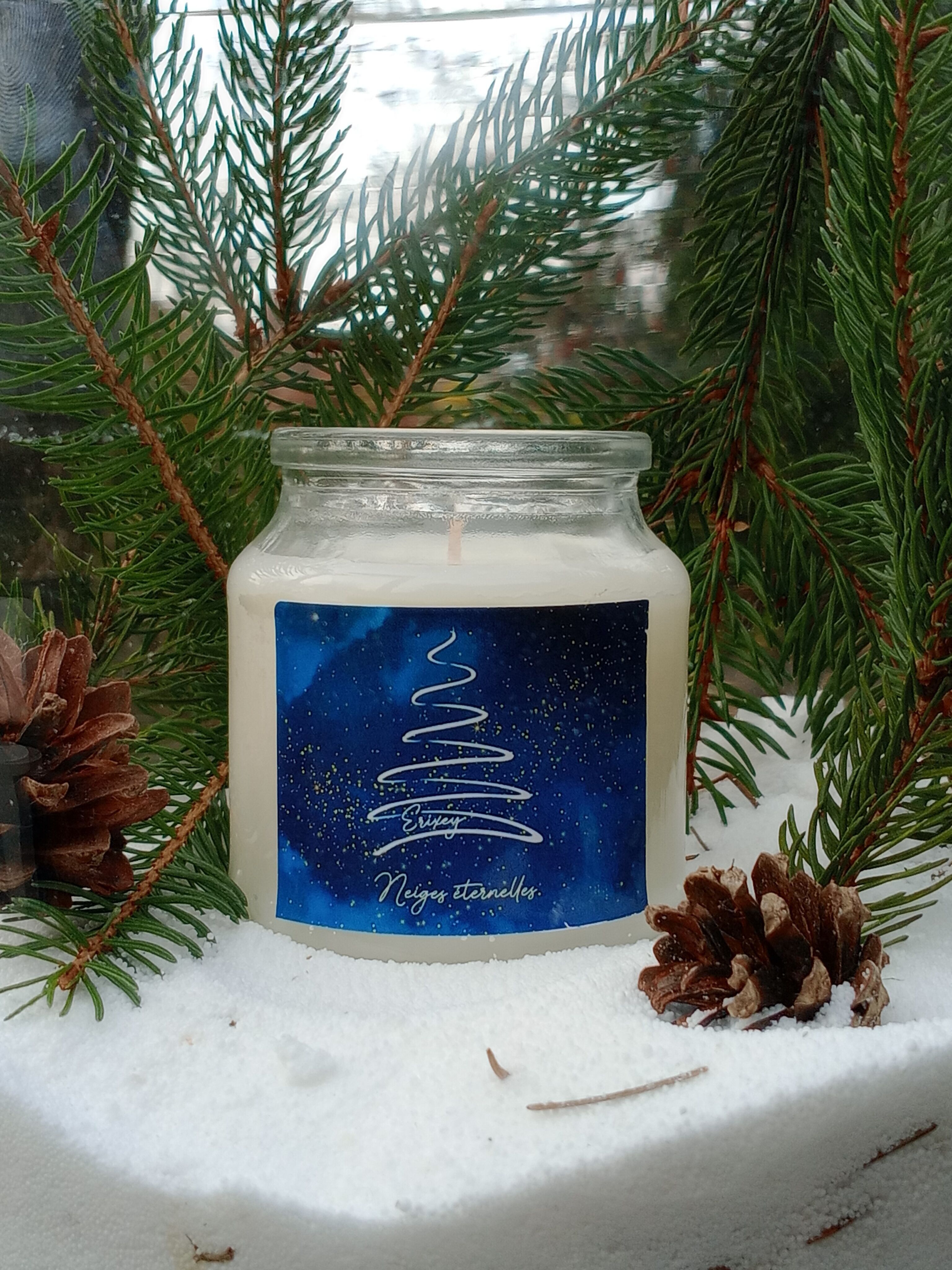 Christmas scented candle in a jar, "eternal snows"