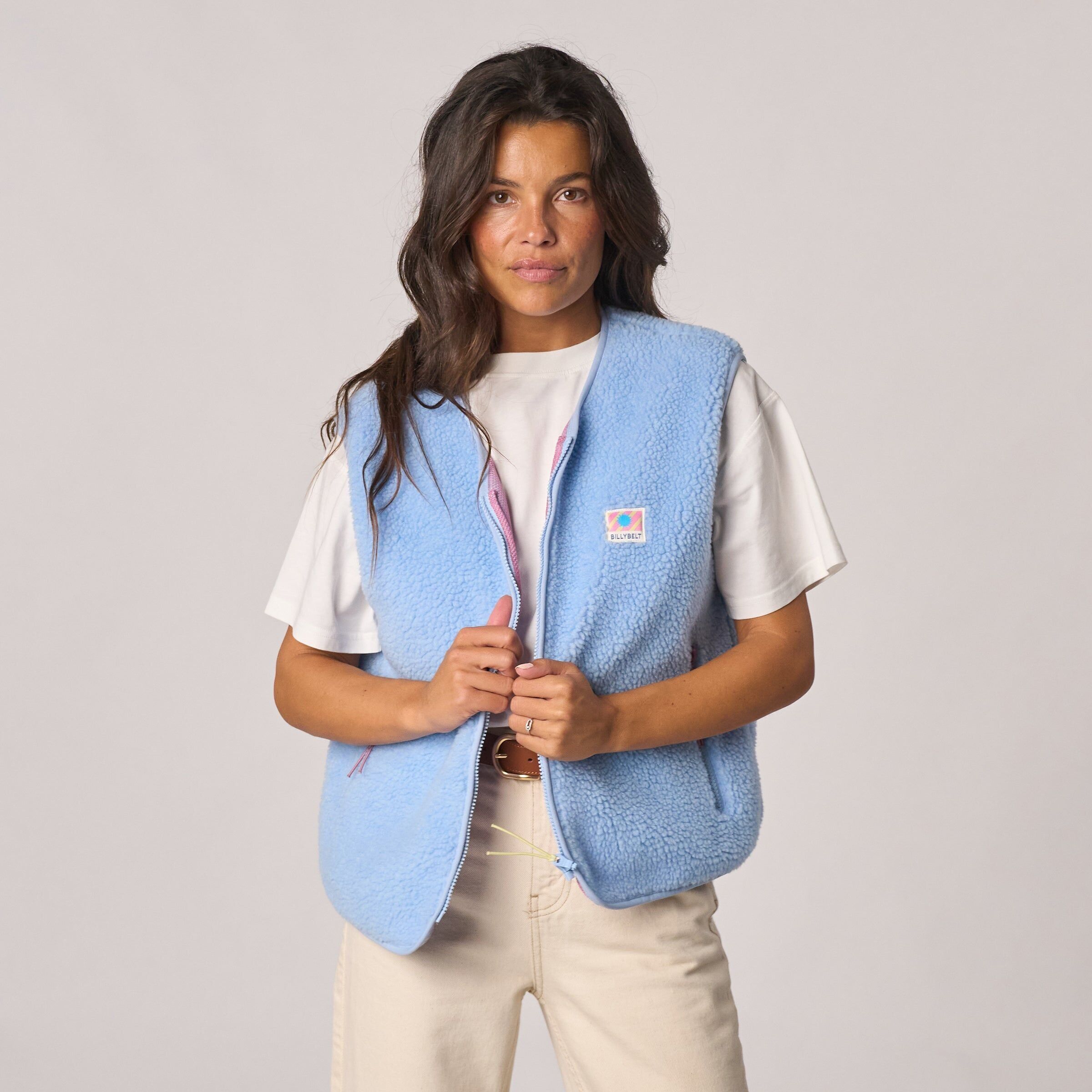 Giacca sherpa senza maniche con cerniera da donna - Blu