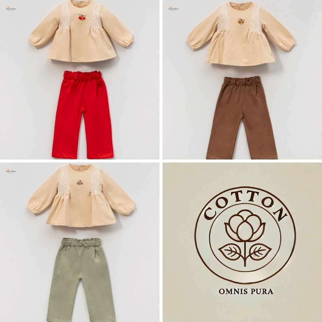 Ensemble bébé 2 pièces en coton brodé à motifs floraux, lot de quatre tailles | Tenue boutique