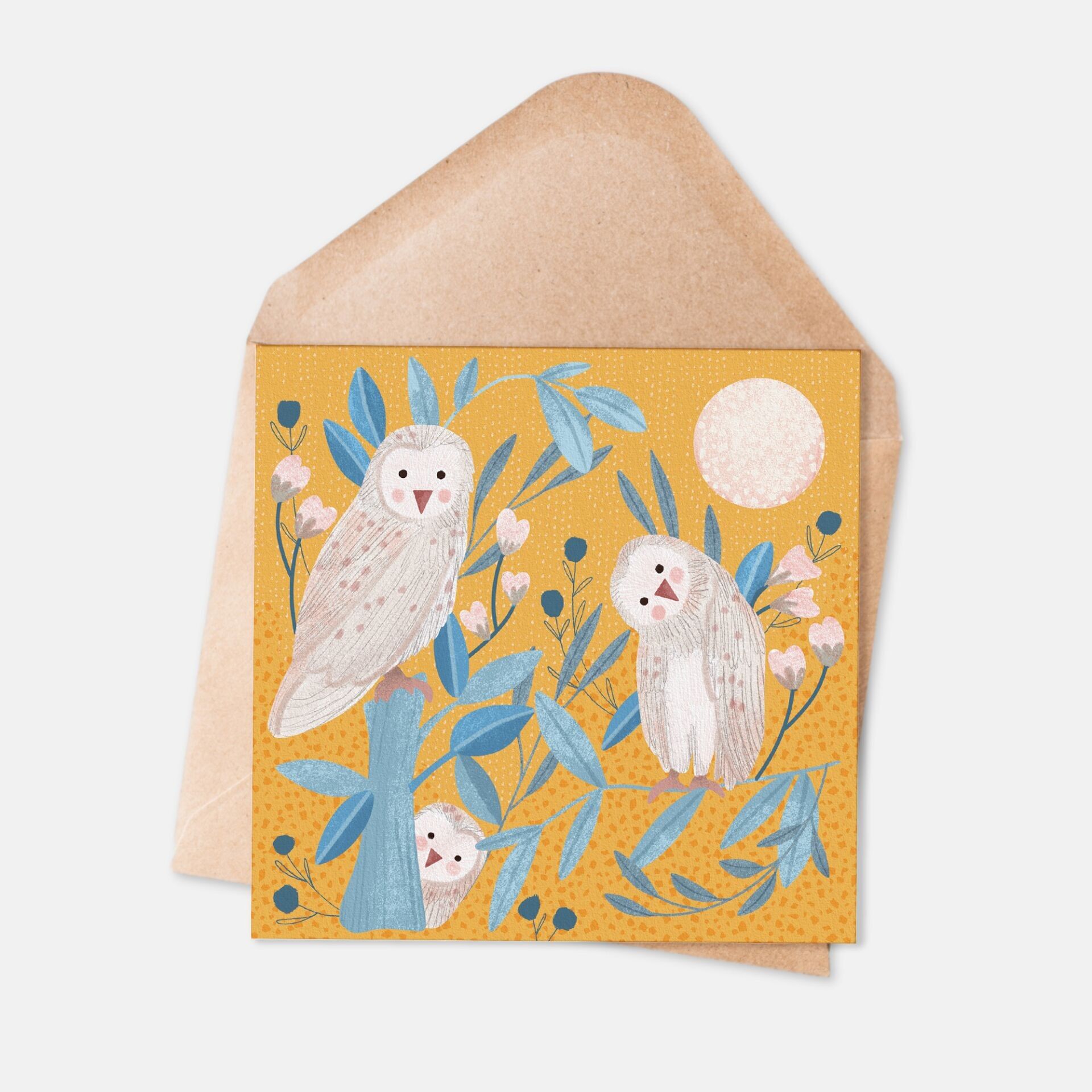 Schleiereule – Illustrierte Naturkarte für jeden Tag (Gelb)