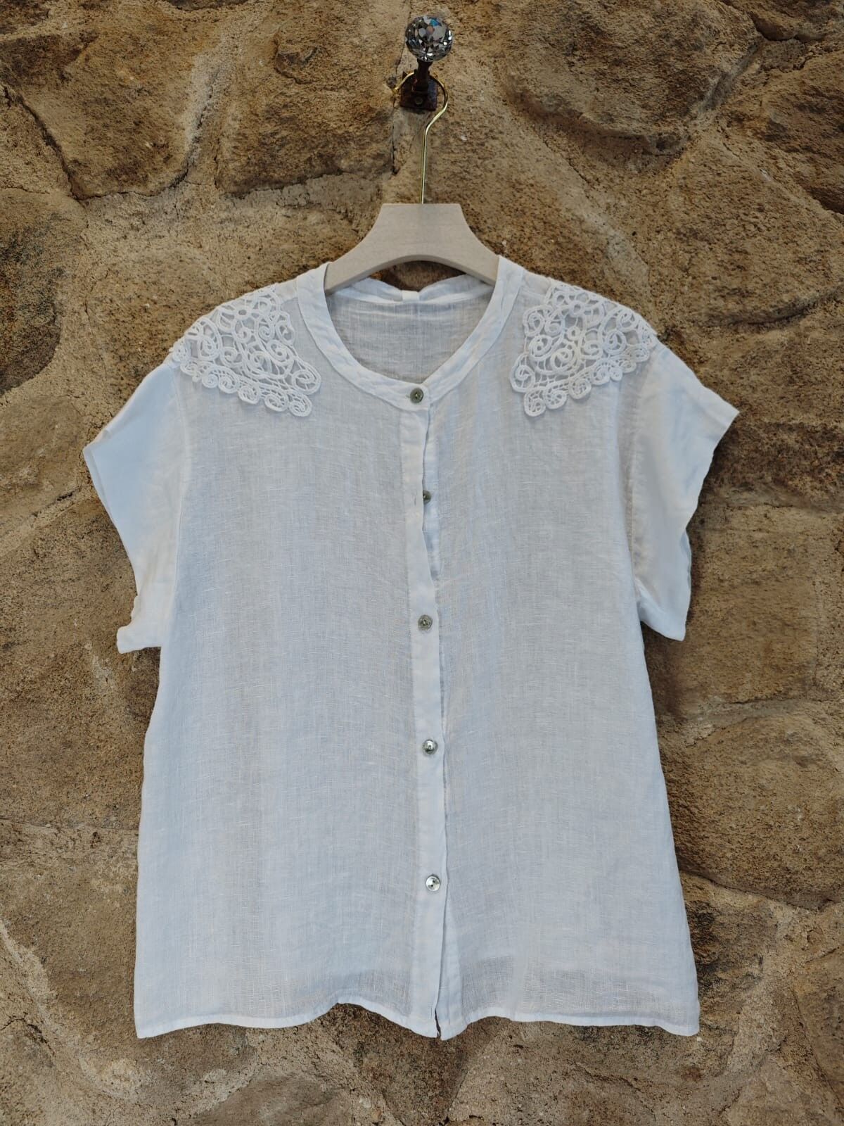 REF 225171  BLUSA CORTA MANGA AL CODO LINO 100%