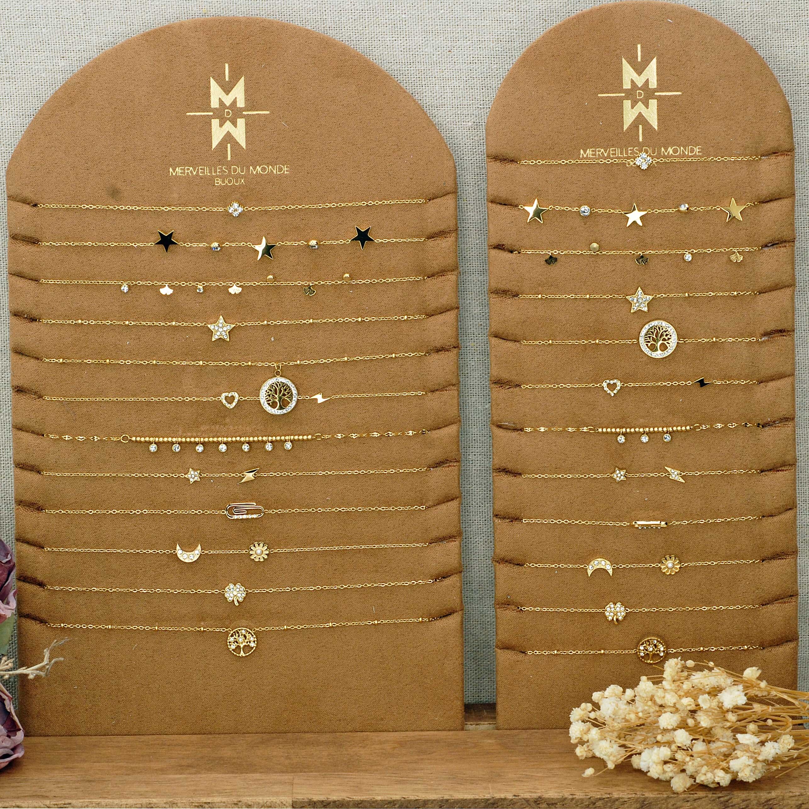 Set of 12 necklaces and 12 bracelets in stainless steel and rhinestones