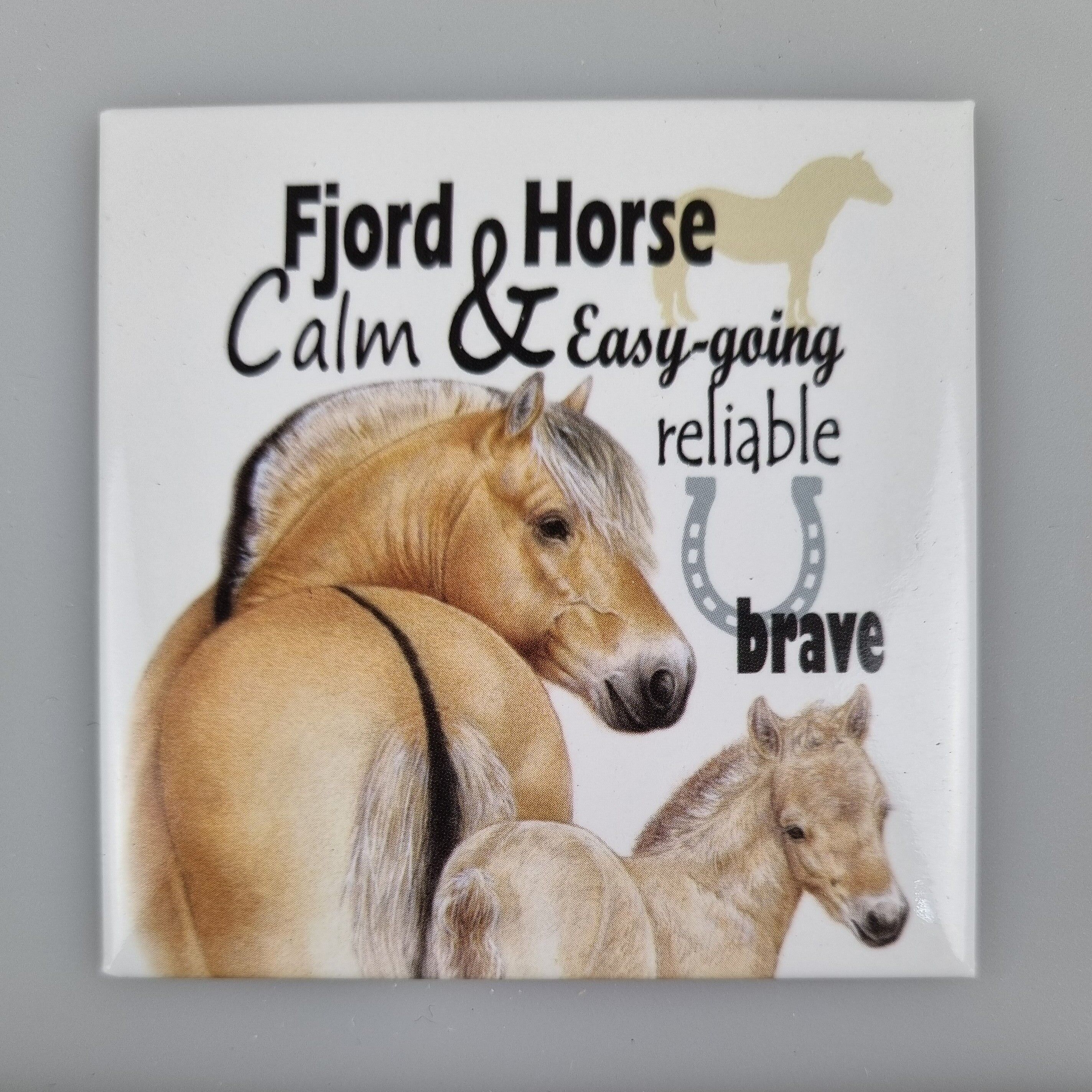 Aimant pour réfrigérateur - Cheval des fjords avec texte