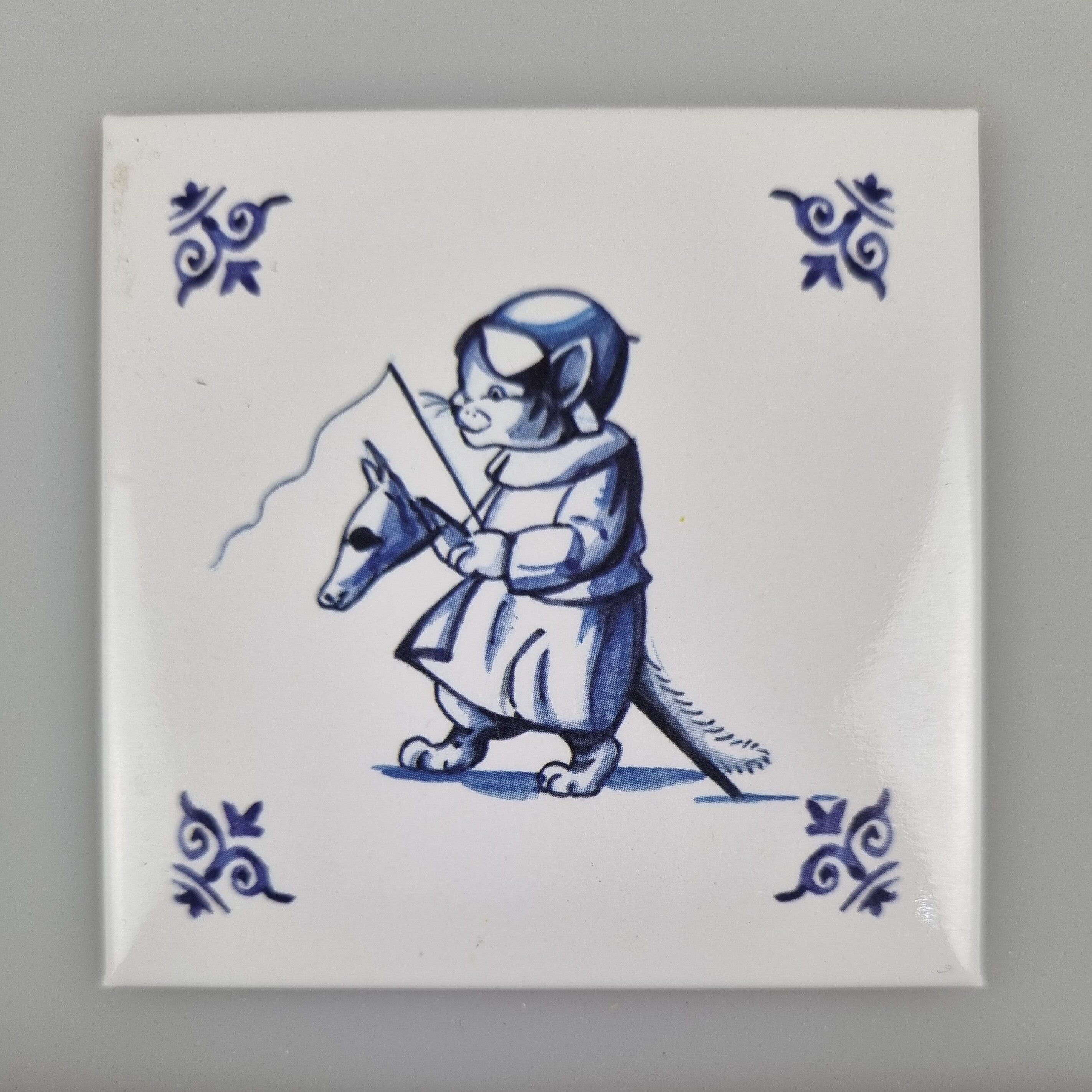 Aimant pour réfrigérateur - Chat (bleu de Delft) - Équitation