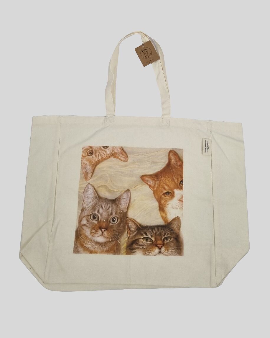 Sac cabas en coton imprimé - Collage de chats