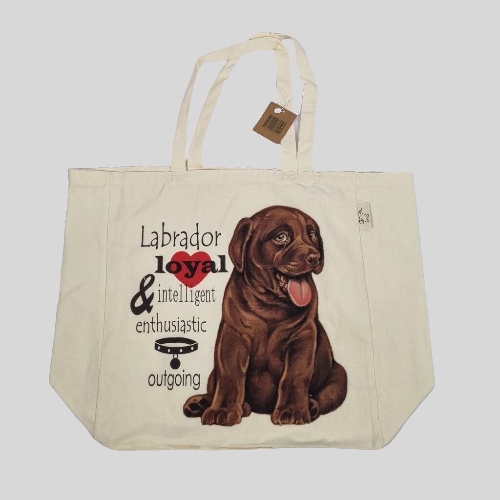 Sac cabas en coton imprimé - Marron Labrador