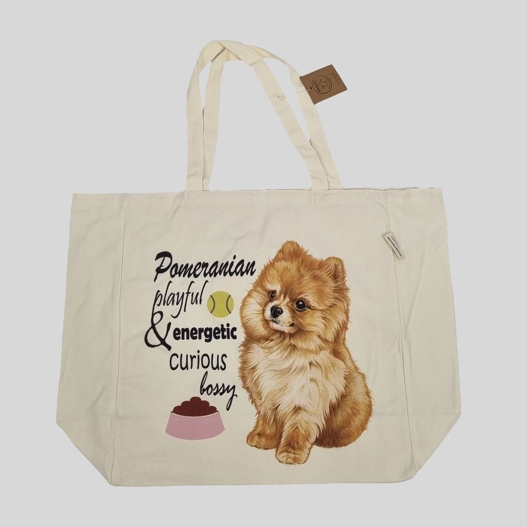 Sac cabas en coton imprimé - Poméranien