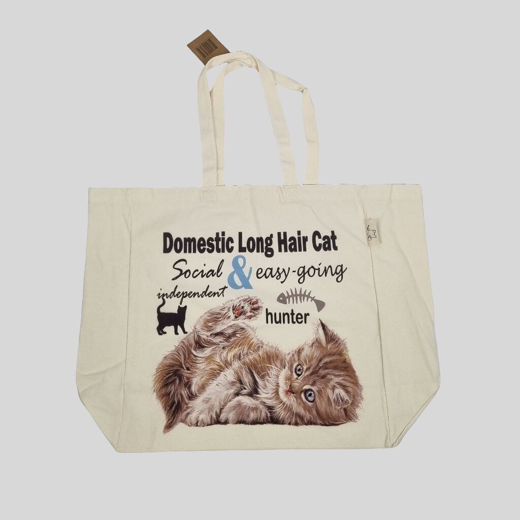 Sac cabas en coton imprimé - Chat domestique à poils longs - Chat à poils longs