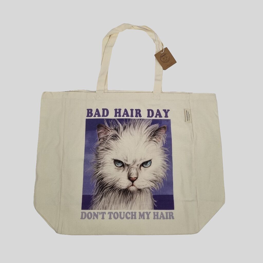 Sac cabas en coton imprimé - Chat Mauvaise Journée Coiffure
