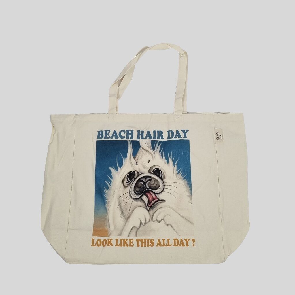 Sac cabas en coton imprimé - Journée cheveux de plage - Seal