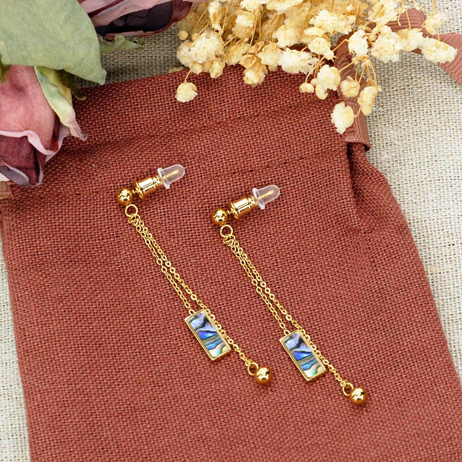 Bellissimi orecchini in acciaio inossidabile e madreperla con abalone