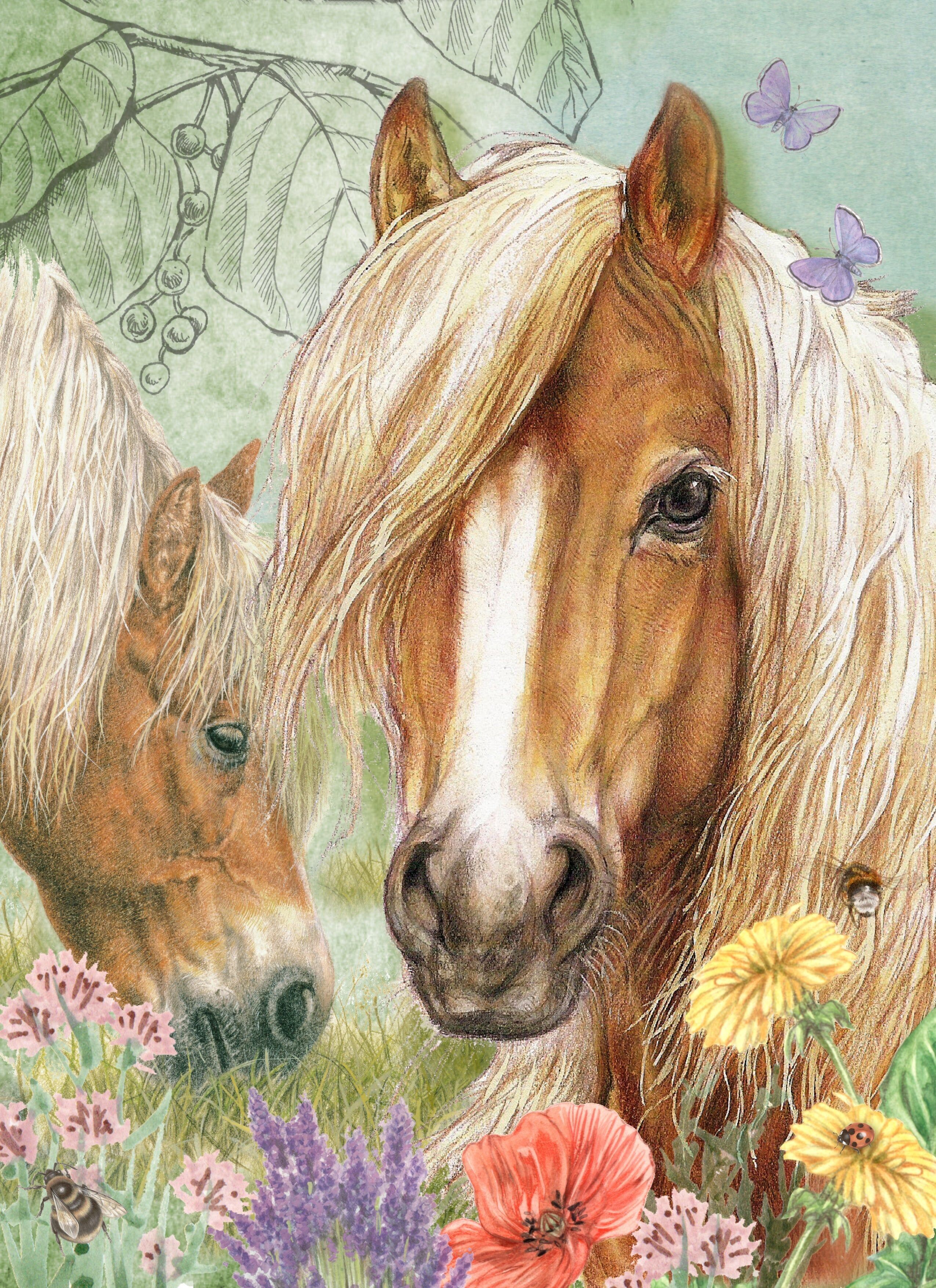 Thème de carte pliante debout - Beaux chevaux