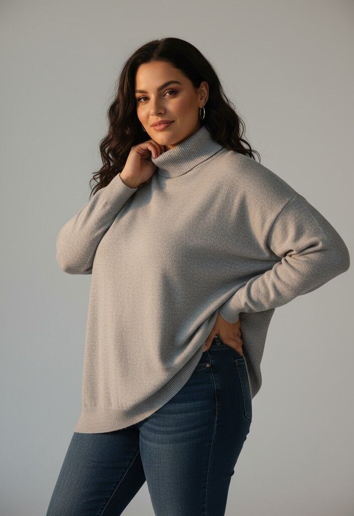 Suéter de cuello alto gris de talla grande (T9360)