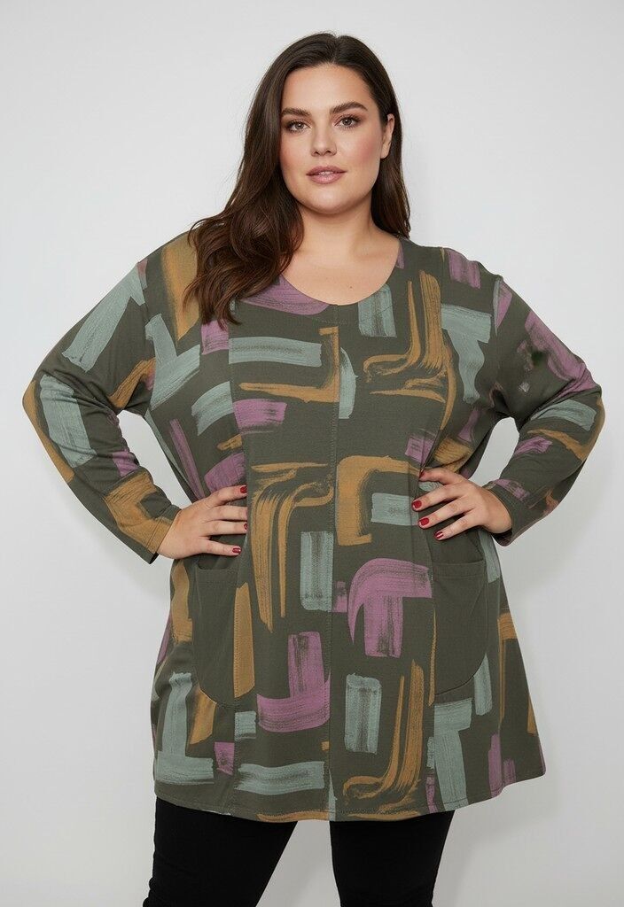Tunique grande taille imprimé kaki (T90673)