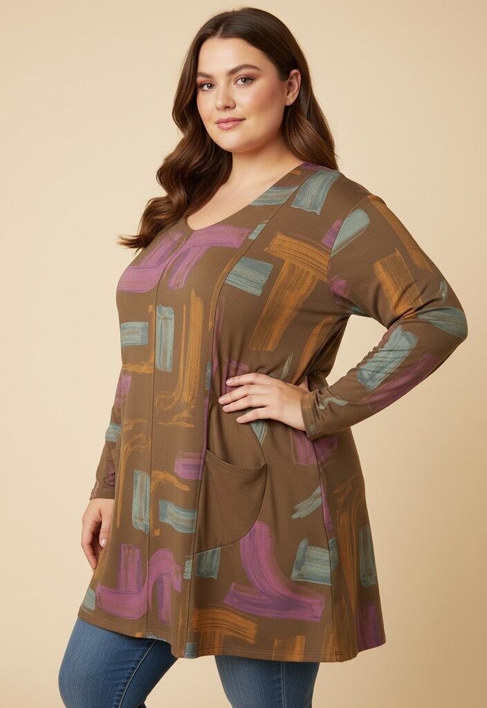 Tunique grande taille imprimé camel (T90673)