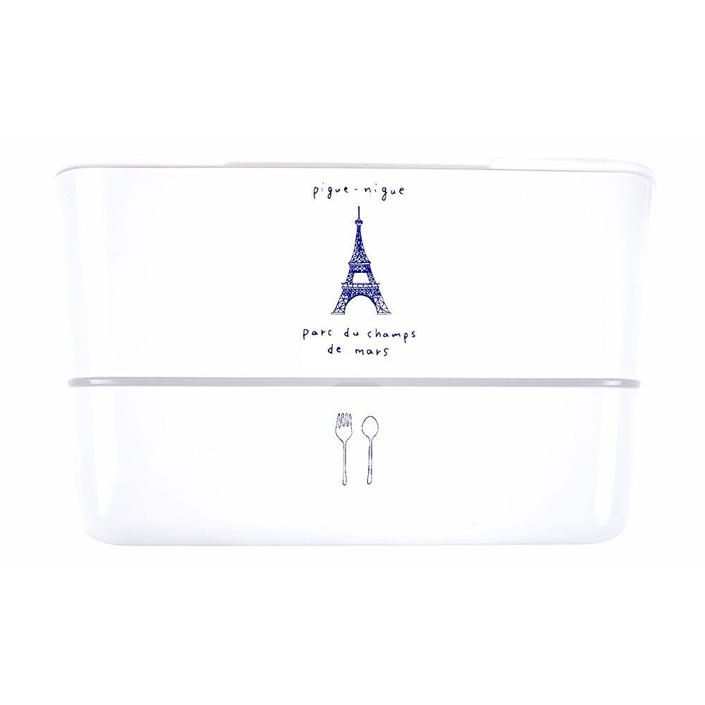 La fiambrera Balade à Paris Blanc (Blanca), una fiambrera fabricada en Japón con...Dos compartimentos independientes y una cuchara - Colección Paris Stroll / TAKENAKA