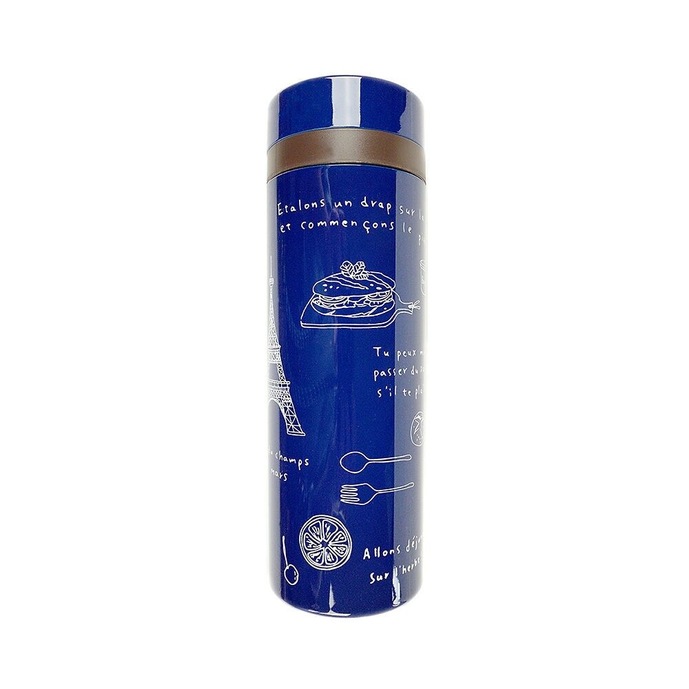 Bottiglia d'acqua riutilizzabile, Balade à Paris Blue (Navy), design sottile, perfetta per picnic e gite - Senza BPA - Zero Waste - Collezione Balade à Paris / TAKENAKA