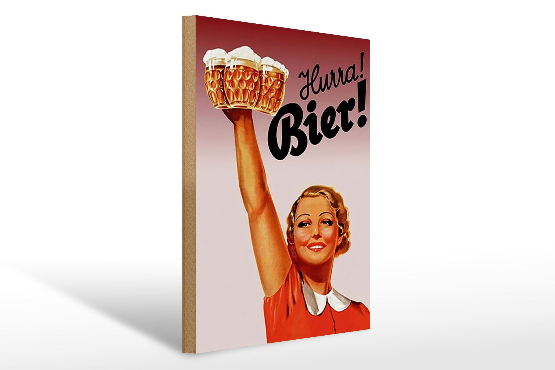 Panneau décoratif en bois « Alcool » 30x40 cm, « Vive la bière ! », femme avec verres de bière