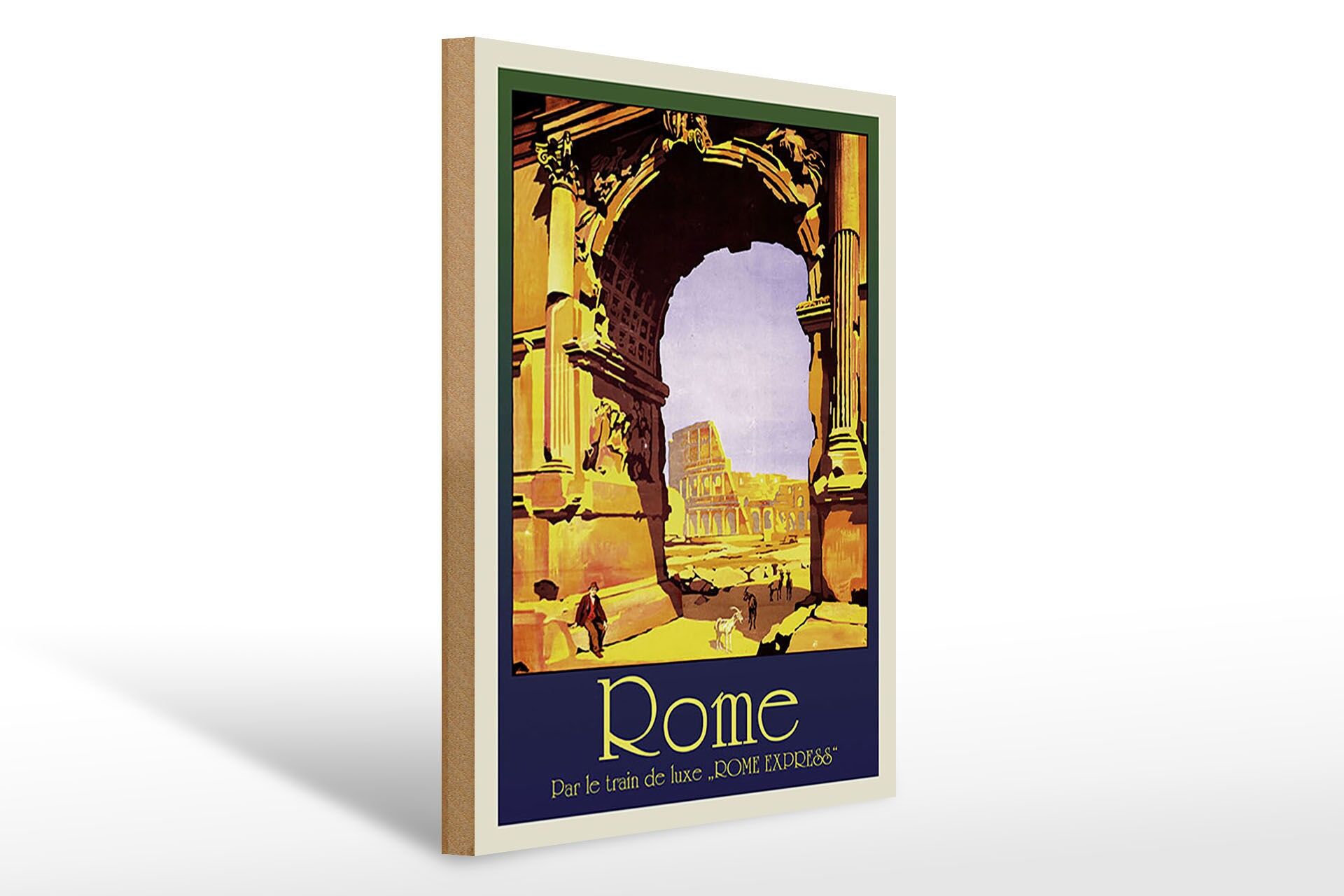 Panneau en bois de voyage 30x40 cm Rome Italie Par le train de luxe ROME EXPRESS décoration