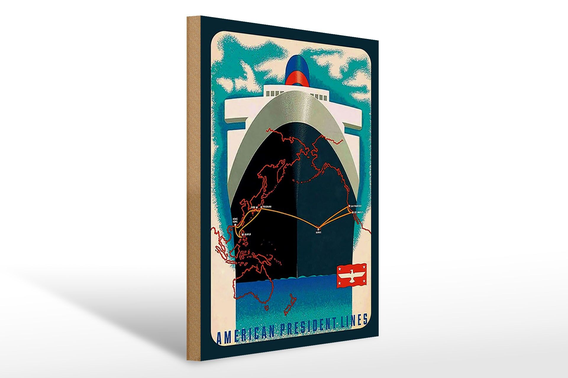 Holzschild Reise 30x40 cm Dampfer American President lines Deko Schild