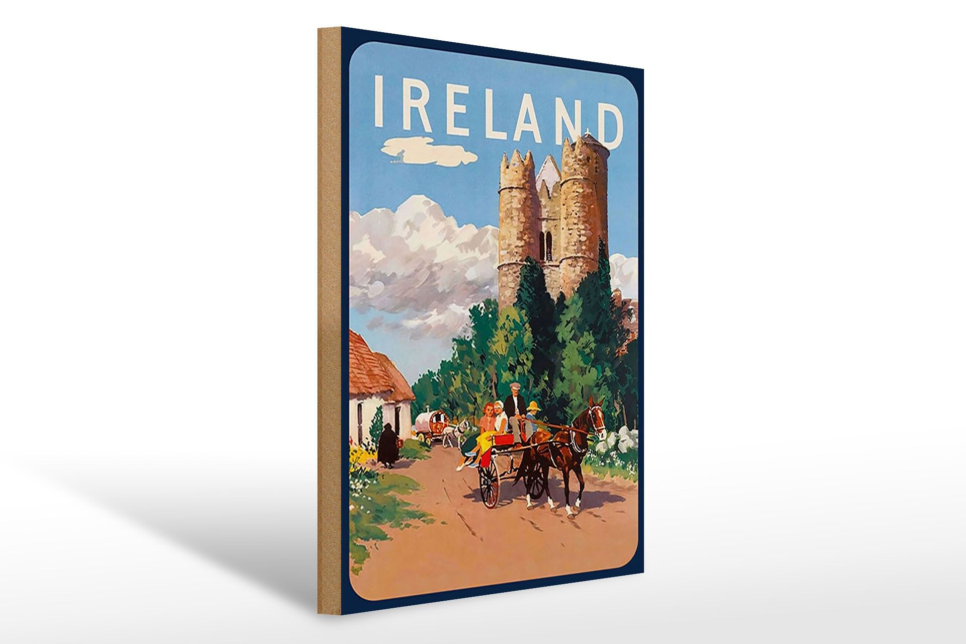 Holzschild Reise 30x40 cm Ireland Burg Kutsche Deko Schild