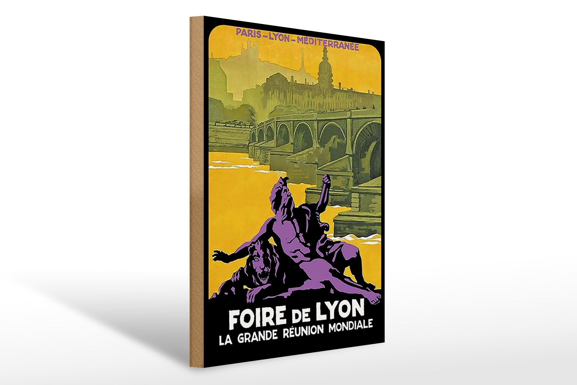 Holzschild Reise 30x40 cm Foire de Lyon la grande reunion mondiale Deko Schild
