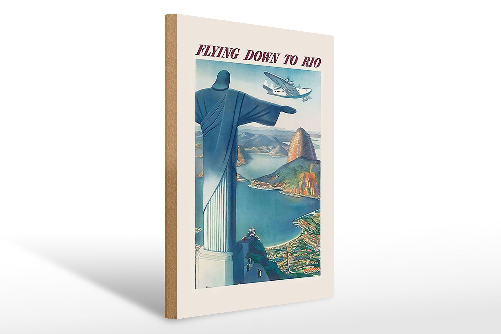Holzschild Reise 30x40 cm flying down to Rio Brasilien Deko Schild