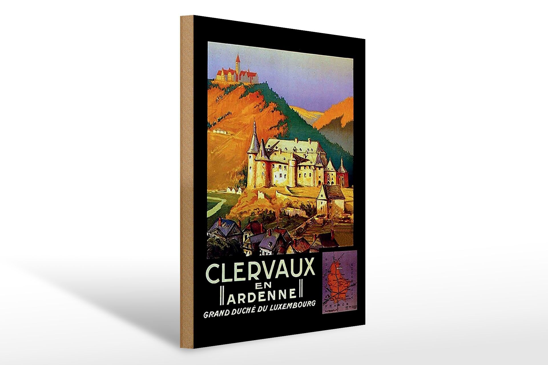Holzschild Reise 30x40 cm Clervaux en Ardenne Luxemburg Deko Schild