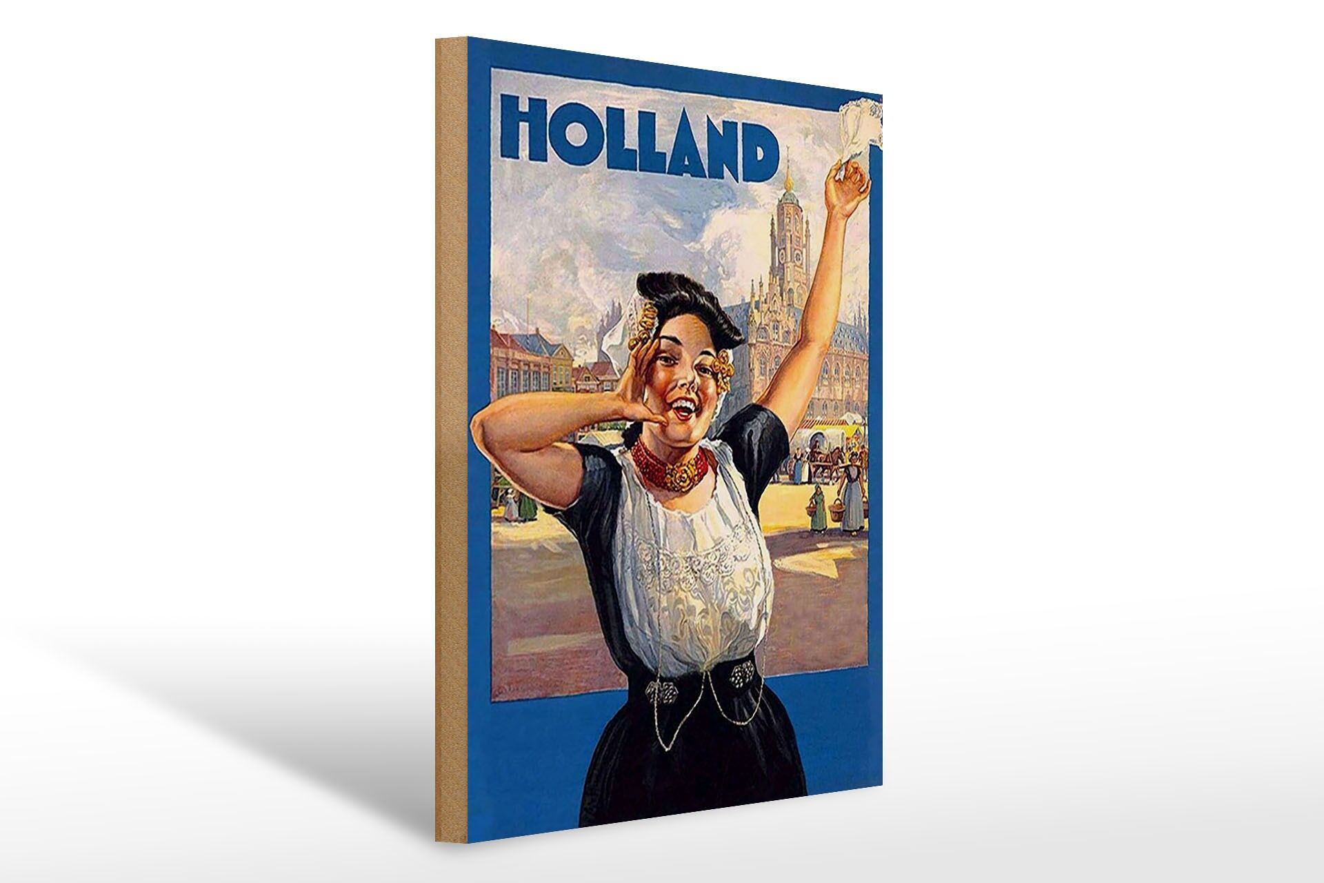 Holzschild Reise 30x40 cm Holland Frau in trachten Mode Deko Schild