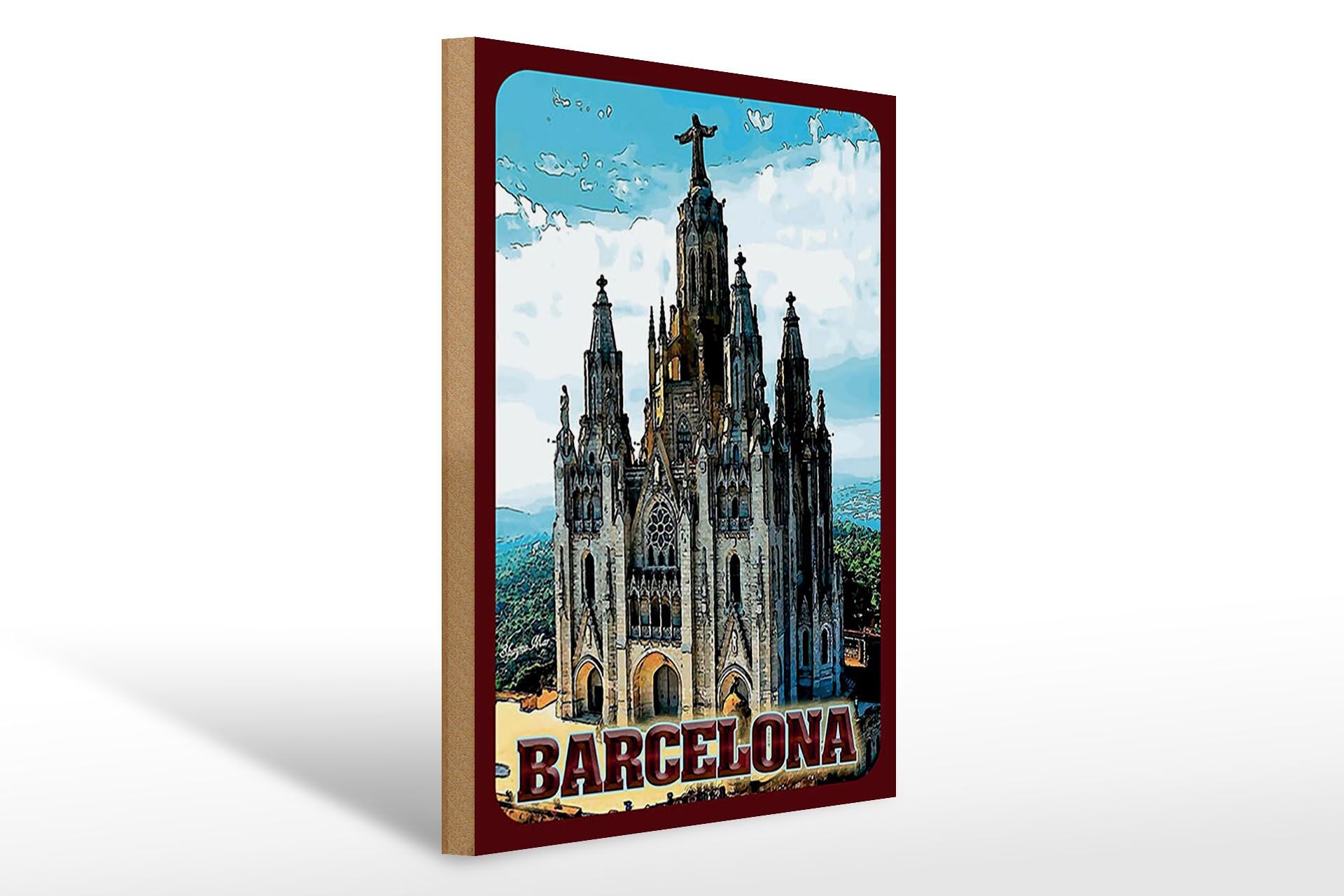 Holzschild Reise 30x40 cm Barcelona Kathedrale Deko Schild