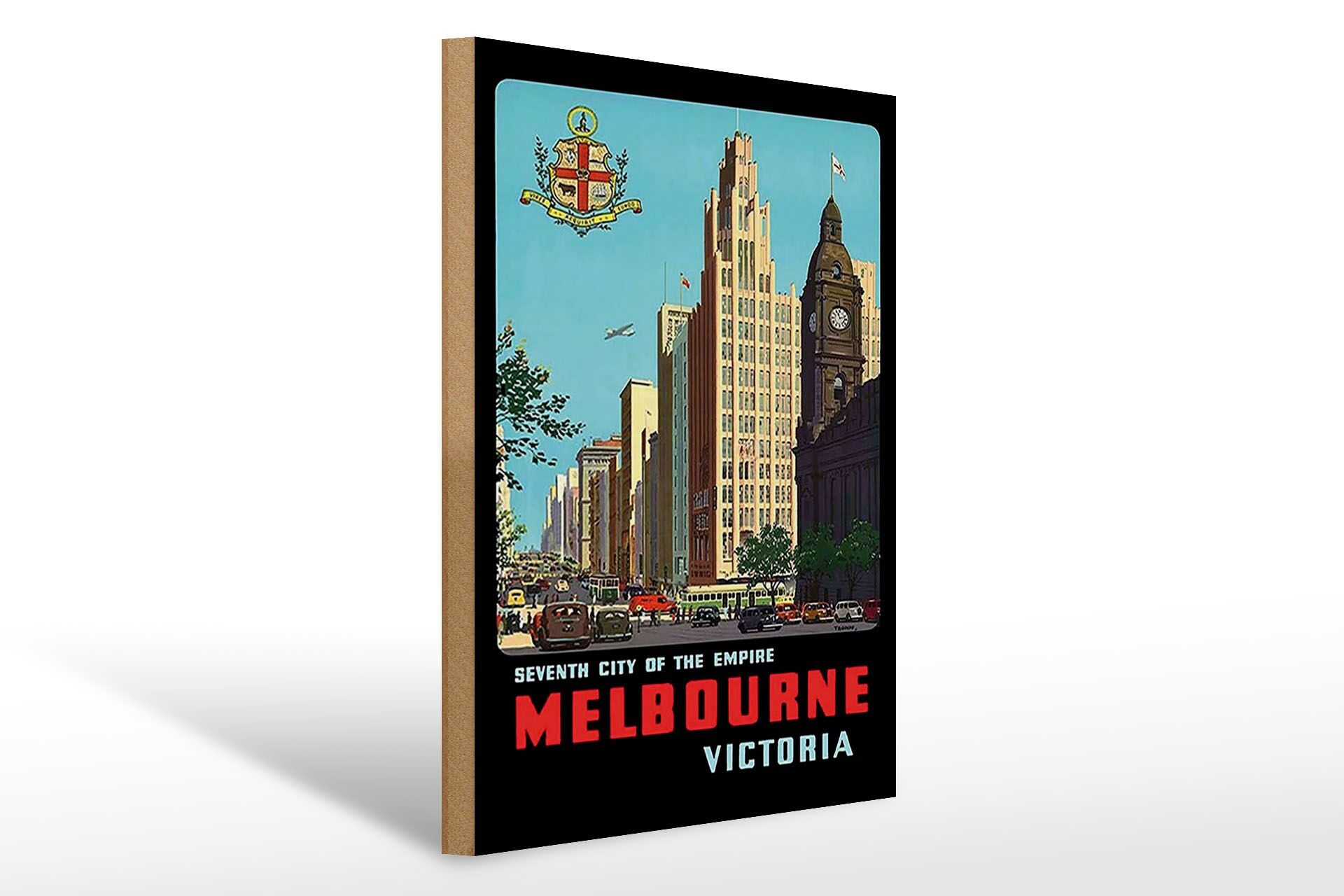 Holzschild Reise 30x40 cm Melbourne City of the Empire Deko Schild