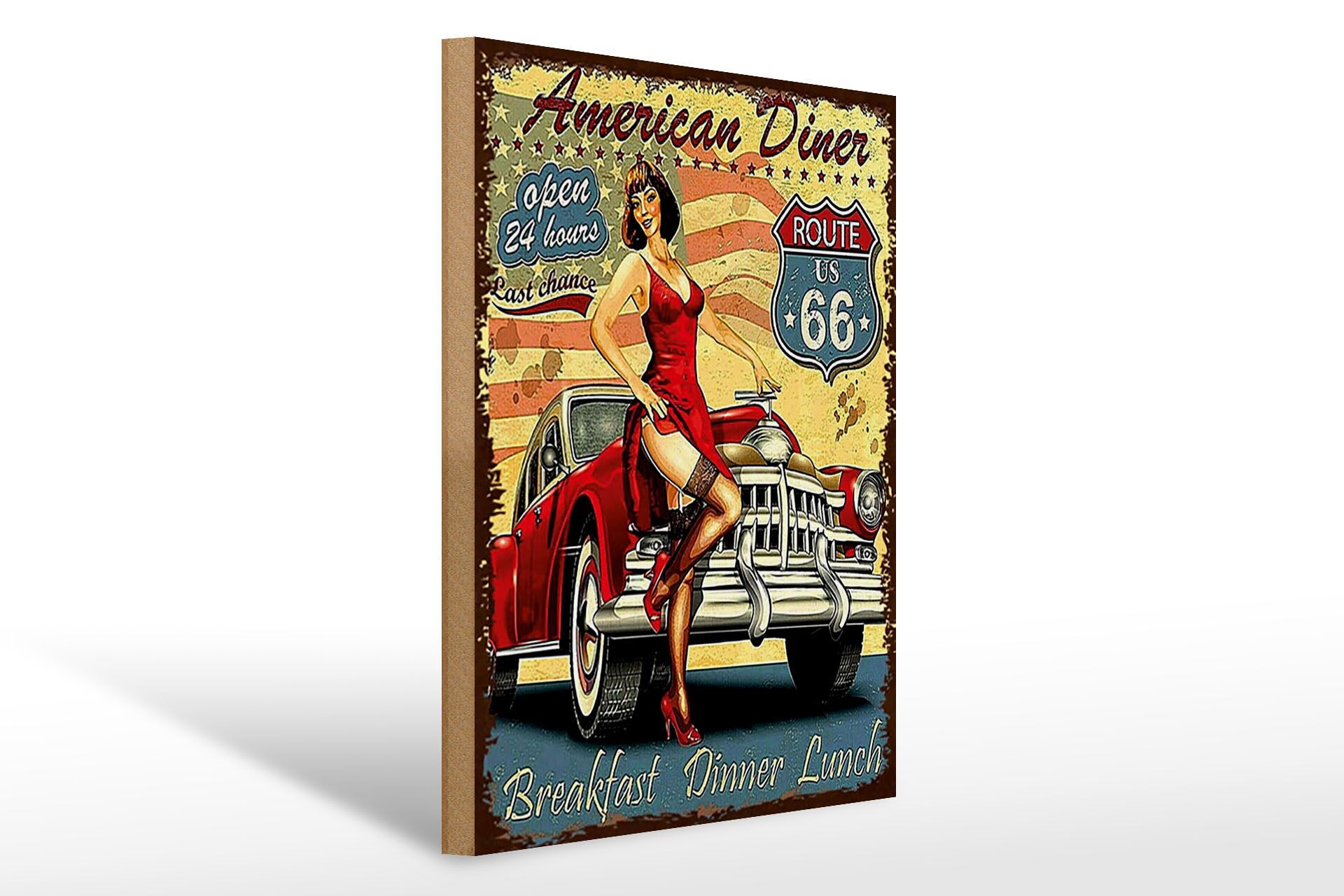 Holzschild Retro 30x40 cm American Diner Breakfast Lunch Deko Schild